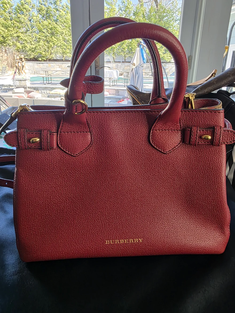 Burberry Burgundy Pebbled Leather Top-Handle Satchel - Picture 3 of 16